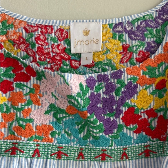 J. Marie Embroidered Pinstripe Sleeveless Dress with Floral Design L - Picture 4 of 15